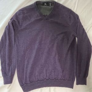 Calvin Klein Men's 100% Extra Fine Merino Wool Sweater Purple V-Neck Size L